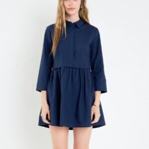 English Factory Navy Blue Collared Babydoll Dress